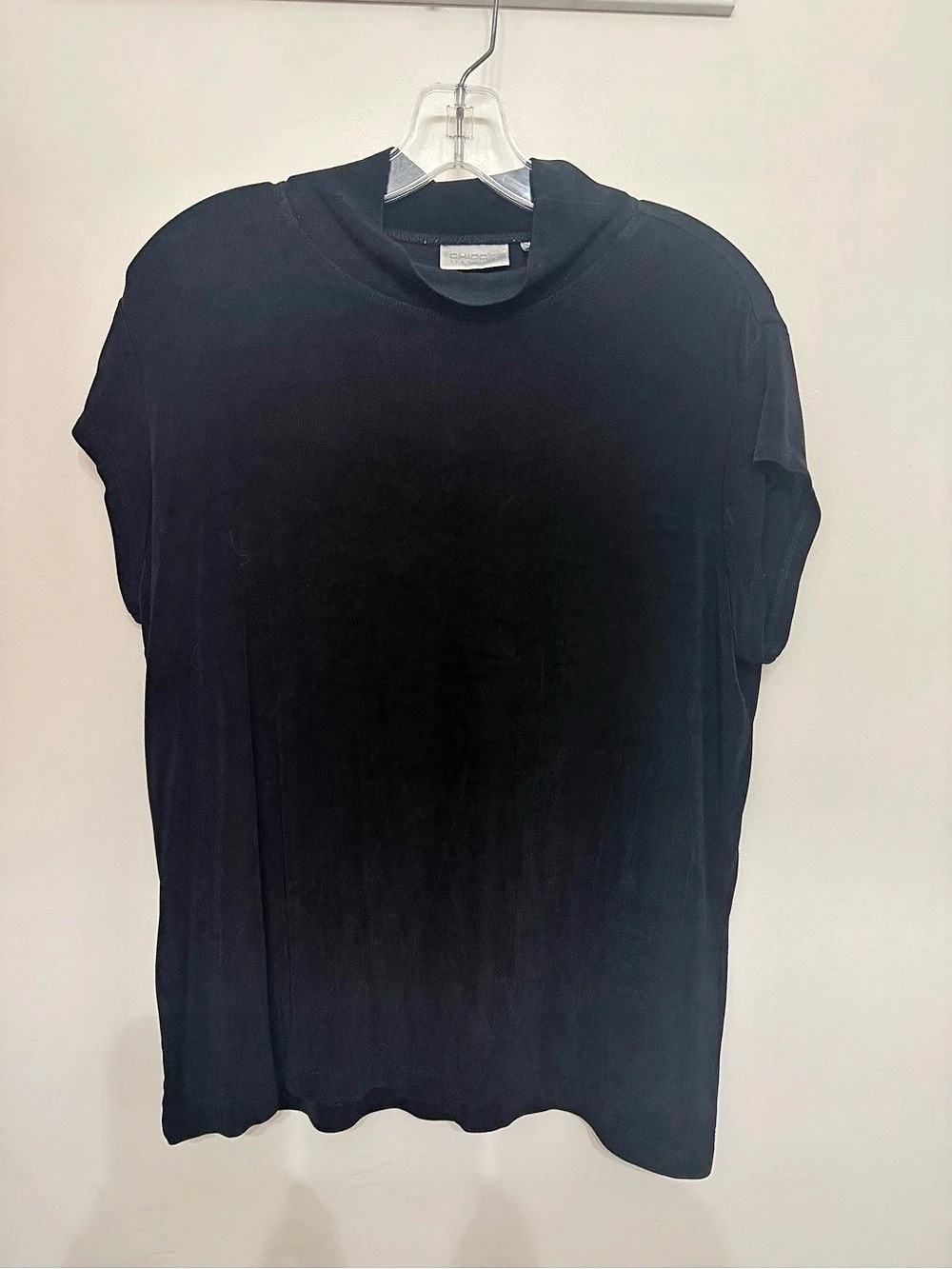 Chico's Travelers Mock Neck Top Black Short Sleeve Size 3